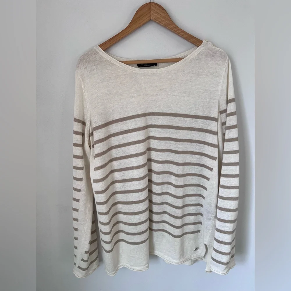 Loro Piana 100% Linen Striped Sweater Size 48 button detail on shoulder - Picture 3 of 11